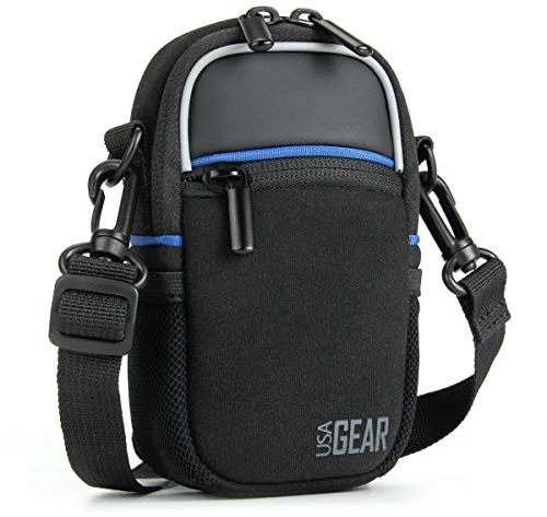 USA Gear Custodia Per Fotocamera Compatta (Nero) Borsa Fotocamera con Tasche Accessori, Parapioggia e Tracolla - Compatibile con Sony CyberShot, Canon PowerShot ELPH, Nikon COOLPIX e Altro