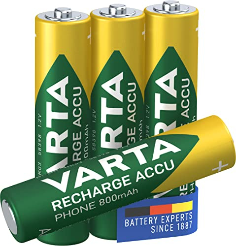 VARTA Batterien AAA, wiederaufladbar, 4 Stück, Recharge Accu Phone, Akku, 800 mAh Ni-MH, sofort einsatzbereit, geeignet für schnurlose Telefone
