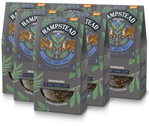 Hampstead Organic Earl Grey Loose Leaf Tea (6 Packs of 100g), Darjeeling Black Leaf with Italian Bergamot, Biodynamic & Ethically Sourced