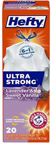 Hefty Ultra Strong Tall Kitchen Trash Bags, Lavender & Sweet Vanilla Scent, 13 Gallon, 20 Count