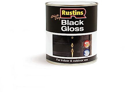 RUSTINS Quick Dry Black Gloss Paint 500ml –Fast-Drying Water-Based Caoting for Wood and Metal; Durable Hard-Wearing Finish with Smooth Gloss Shine; Low Odour Sustainable Paint for Home and Trade Use