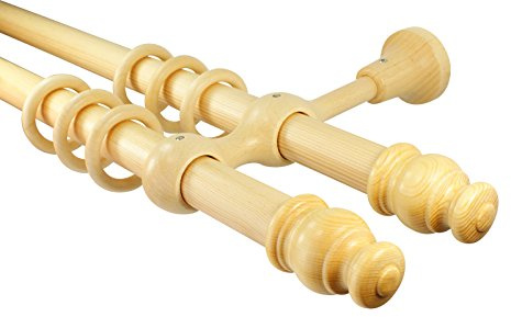 Gardinenstangen 2-läufig Holz Farbe Kiefer mit 28 mm Durchmesser, 180 cm