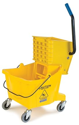 Carlisle FoodService Products Cubo de Fregona Comercial de 24 litros con Escurridor de Presión Lateral, Moldeado con Precisión, Cubo con Ruedas Que No Dejan Marcas, 47cm x 42cm x 58cm, Amarillo