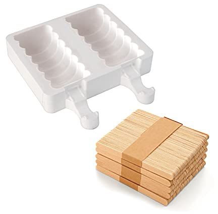 silikomart | GEL04 Stampo in Silicone per Gelati TANGO, Antiaderente, 2 Gelati a Spirale, Confezione da 1 Stampo + 50 Stecchi in Legno, Easy Ice Cream, 92 x 45 h 27,5 mm, Volume 180 ml, Made in Italy