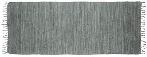 Relaxdays Flickenteppich grau 80 x 200 cm mit Fransen 100 % Baumwolle, einfarbig, Fleckerlteppich, anthrazit