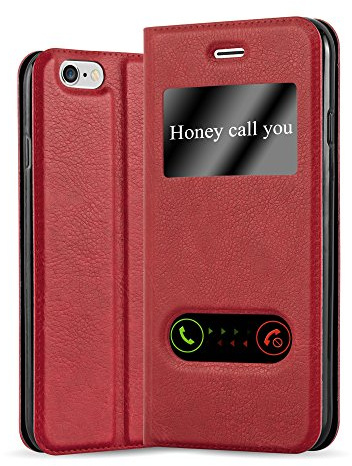 cadorabo Coque pour Apple iPhone 6 / iPhone 6S en Rouge Safran - Housse Protection avec Stand Horizontal et Deux Fenêtres - Portefeuille Etui Poche Folio Case Cover
