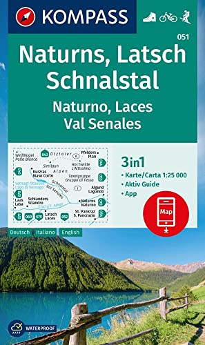KOMPASS Wanderkarte 051 Naturns, Latsch, Schnalstal / Naturno, Laces, Val Senales 1:25.000: 3in1 Wanderkarte mit Aktiv Guide inklusive Karte zur ... in der KOMPASS-App. Fahrradfahren. Skitouren.