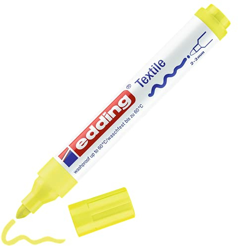 edding 4500 pennarelli Tessili – Giallo Fluo – 1 Penna – Punta Rotonda 2 – 3 mm – pennarelli Tessili Lavabili in Lavatrice (60 °C) per dipingere Il Tessuto – Matita per Tessuto