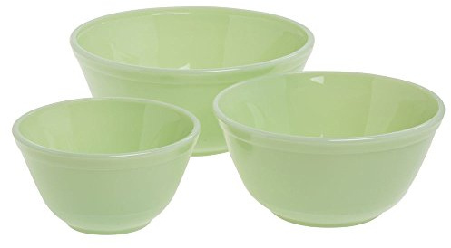 3 Pieces Glass Mixing Bowl Set - Jade (Green) Color - 20 oz, 40 oz, 65 oz