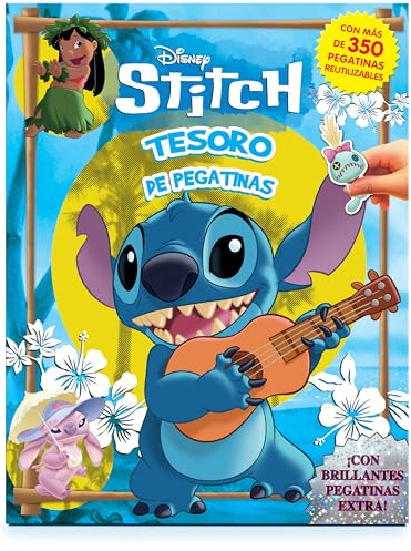 Disney Stitch Tesoro de Pegatinas - Libros de actividades para niños, 350 pegatinas reutilizables, pegatinas brillantes extra, 96 páginas de diversión