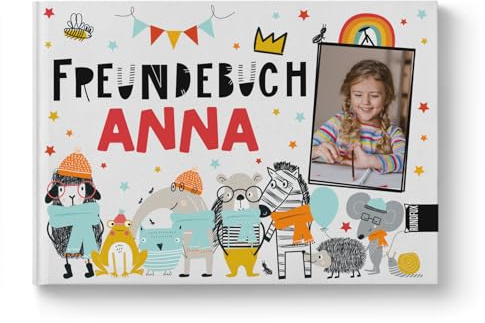 Rundfux Bildalbum - Freundebuch für Kinder mit lustigen Tieren, DIN A5, Kindergarten- Grundschul-Freundebuch mit süßen Illustrationen, Geschenk zur Einschulung