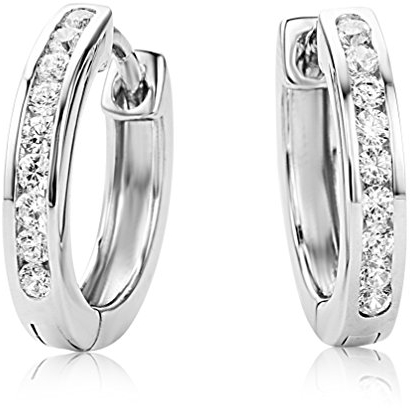 MIORE Schmuck Damen, Creolen Silber 925, Ohrringe Silber mit Zirkonia Steinen, echt Silber Creolen, hoops ohrringe 16 mm, Silberschmuck Damen 925