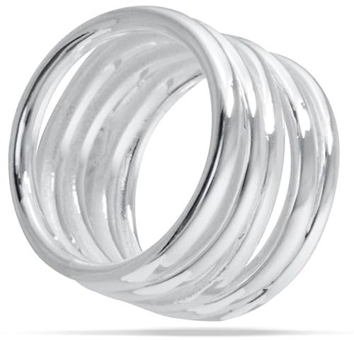 Vinani Damenring, 925 Sterling Silber – offener Design-Ring mit eleganten gewickelten Bändern, poliert und glänzend, handgefertigter zeitloser Schmuck für Frauen