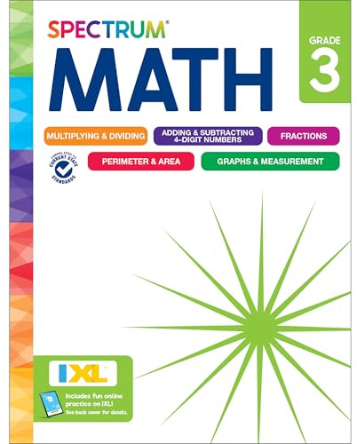 Spectrum 3rd Grade Math Workbook, Mathematics Activity Book for Kids Ages 8-9, Multiplication, Division, Fractions, Addition and Subtraction with 4 Digit Numbers, Classroom or Homeschool Curriculum