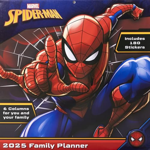 Pyramid – Spider-Man 2025 Familienplaner, 30x30cm, Monatskalender mit 6 Spalten für Termine & Events, Kalender mit Sticker Sheet, nachhaltig nur mit Papierumschlag