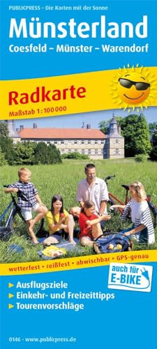 Publicpress Radkarte Münsterland, Coesfeld, Münster, Warendorf 1:100.000: Radkarte mit Ausflugszielen, Einkehr- & Freizeittipps, wetterfest, reissfest, abwischbar, GPS-genau. 1:100000 (Radkarte: RK)