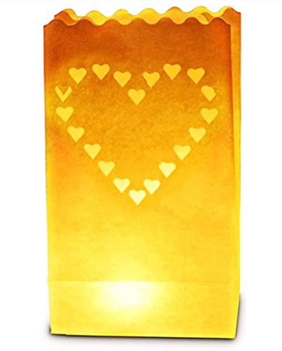 Quality UK Wedding Supplies 20 Pack Heart Design White Paper Lantern Candle Bag