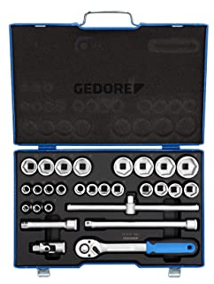 GEDORE Steckschlüsselsatz, Set 28-teilig, 6-kant, 1/2 Zoll, 10-36mm, Werkzeug, Nüsse Knarre, für KFZ, 19 VMU-10