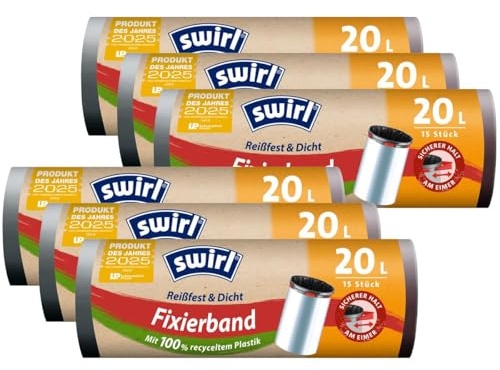 6x Swirl Fixierband Müllbeutel 20L (15 stk./Rolle)