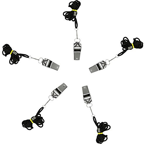 com-four® 5X Premium Trillerpfeife mit Schlüsselanhänger - Signalpfeife für die Sicherheit - Fußballpfeife, Schiedsrichter-Pfeifen aus Metall für akustisches Signal (Mit Umhängeband - 05 Stück)