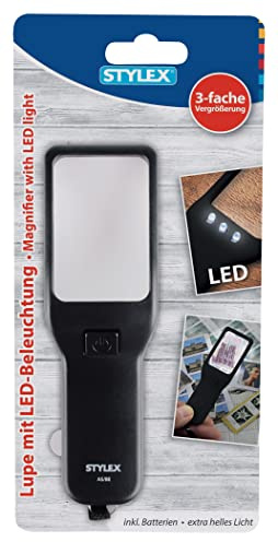 Stylex 31254 - Lupe mit LED-Beleuchtung, 3-fach Vergrößerung, schwarz, 120 x 38 x 12 mm, 1 Stück