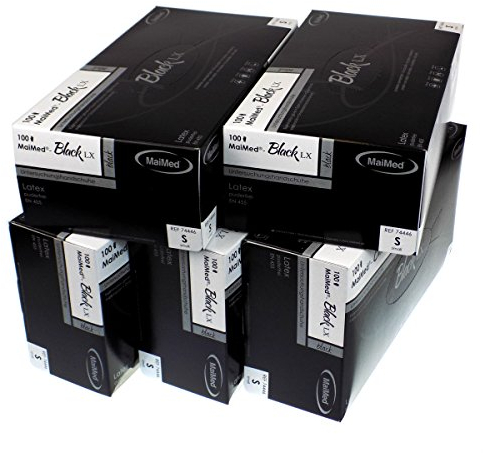 Latexhandschuhe MaiMed Black LX PF Gr. L schwarz, 5 x 100 Stk.