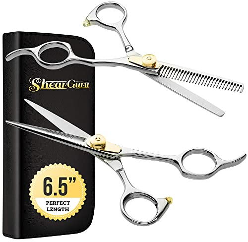 ShearGuru ShearGuru Professional Barber/Salon Scissor Hair Cutting Set - 6.5-Straight Edge Razor Sharp Scissor + Texturizing Thinning Shears Styling Hair for Women Men