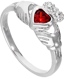 jewellerybox Sterlingsilber & Granat CZ Kristall Januar Geburtsstein Claddagh Ring Größe 54 (Erhältlich 48-63)