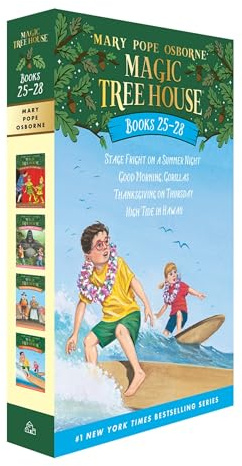 Magic Tree House Books 25-28 Boxed Set: Stage Fright on a Summer Night; Good Morning, Gorillas; Thanksgiving on Thursday; High Tide in Hawaii