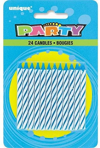 Unique Party 1905BC - Striped Blue Birthday Candles, Pack of 24,6 centimeters