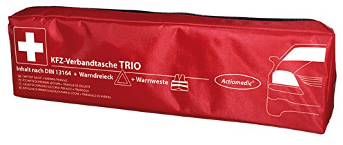 Actiomedic Trio - Botiquín de primeros auxilios para coche (conforme a la normativa alemana StVZO, con relleno DIN 13 164, chaleco reflectante y triángulo de advertencia)