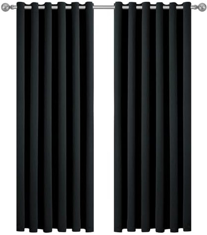 Imperial Rooms Blackout Curtains for Bedroom 46x54 Inch Eyelet Black Curtains Window Treatments Super Soft Ring Top Living Room Curtain 2 Panels with Tiebacks