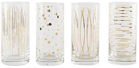 Mikasa 'Cheers' Lot de 4 Verres Highball en Cristal gravé, 470 ML - Effet doré
