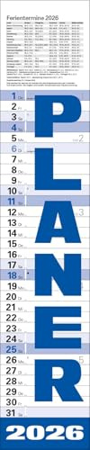 Planer Blau 2026: Streifenkalender mit Datumsschieber, Ferienterminen und Spiralbindung I schmales Format: 11,5 x 57,5 cm