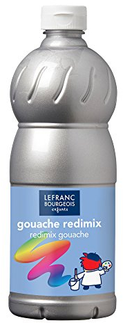 Lefranc Bourgeois 188365 flüssige Tempera Redimix Farbe, leuchtende Gouachefarbe auf Wasserbasis, hohe Deckkraft, hervorragenden Maleigenschaften, gebrauchsfertig, 1000ml Flasche - Silber