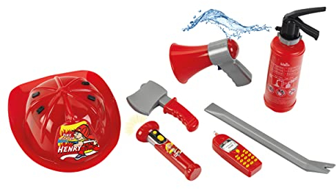 Theo Klein 8967 Set da Pompiere, 7 Pezzi I Include estintore con Funzione di spruzzo, Piede di Porco, Torcia e Molto Altro, I Giocattoli per Bambini dai 3 Anni in su