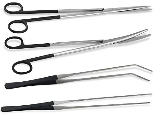 InstrumenteNrw Pflanzenscheren Aquarium Set - Edelstahl Pflanzen-Pinzetten | 4-Teiliges komplett Set für die Pflege des Terrariums oder Aquariums. Ideales Zubehör für die Aquaristik und Terraristik