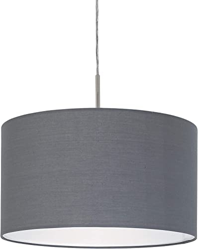 Eglo La lampada a sospensione Pasteri, lampada a sospensione tessile a uno punto luce, lampada appesa in acciaio e tessuto, nichel opaco, grigio, E27, diametro 38 cm