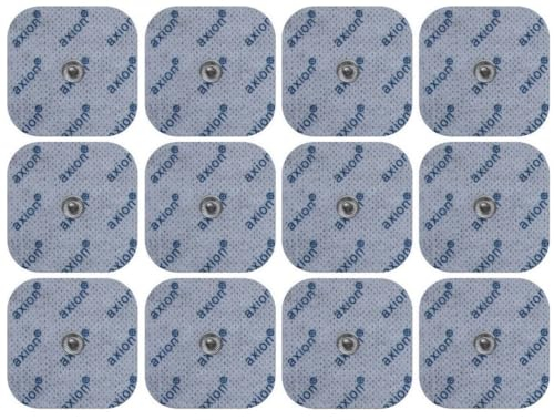 12 TENS-EMS Elektroden-Pads 5x5 cm - kompatibel mit TENS-EMS Geräten von Sanitas & Beurer 3,5 mm Druckknopf | Wiederverwendbare Klebeelektroden-Pads | Med. Produkt von axion