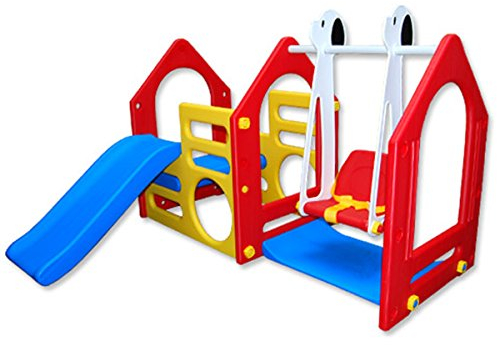 LittleTom Spielturm Garten mit Rutsche & Schaukel – Kinderspielplatz Outdoor 155x135 cm – Spielhaus mit Klettergerüst für Kinder ab 1 Jahr, stabile Gartenschaukel