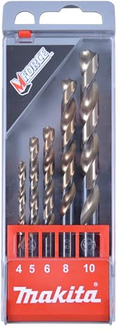 Makita D-30508 M-Force Metallbohrer-Set 5-teilig in Aufbewahrungsbox, Ø 4 - 10 mm, HSS-Metallbohrer mit Anti-Rost Beschichtung, schnelle und saubere Bohrfortschritte, Rundschaft