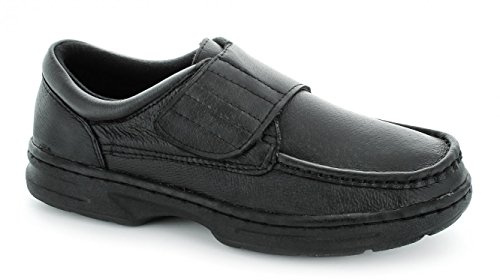 Dr Keller Texas Mens Leather Velcro Bar Wide Fit Shoes Black