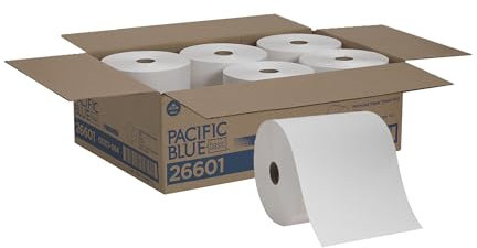 Pacific Blue Basic Recycled Paper Towel Rolls by GP PRO (Georgia-Pacific), White, 26601, 800 Feet Per Roll, 6 Rolls Per Case