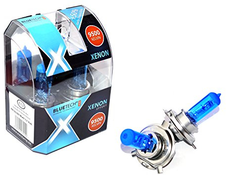 BLUETECH H4 55/60W 12V 9500K Xenon Effekt Auto Abblendlicht Fernlicht Glühlampen2er Set mit StVZO Zulassung
