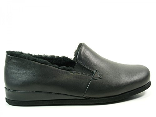 Rohde 6420 Viborg Herren Hausschuhe Leder Lammfell, Größe:42 EU, Farbe:Schwarz