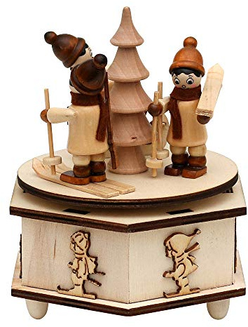 Dekohelden24 Spieldose mit Winterkinder, Melodie: Oh du Fröhliche, 11 x 11 x 13 cm