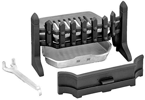 Black And Silver Detailed Curved Fireplace Solid Fuel Kit Including Grate, Ash Pan, Fire Fret and Safety Hook Gripper