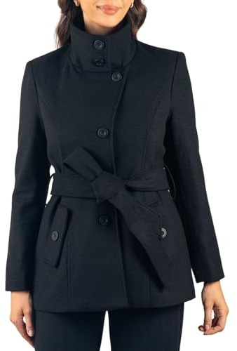 alpine swiss Blazer con cintura da donna in misto lana con collo a imbuto convertibile caldo, nero XL