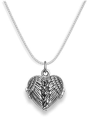 Äkta 925 sterling silver änglavingar medaljong halsband på 18 tum silverkedja 1,5 mm tjock - storlek: 19 mm x 23 mm (inkl. hängring) - presentförpackning. 8017/8501/18, Sterlingsilver, Diamant