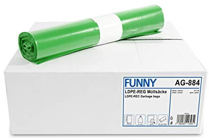 Funny Bolsas de basura regeneradas LDPE tipo 60, color verde, enrolladas, 120 L, 250 unidades